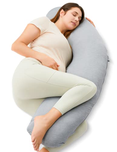 Momcozy J-Shaped Pregnancy Pillow with Cooling Cover