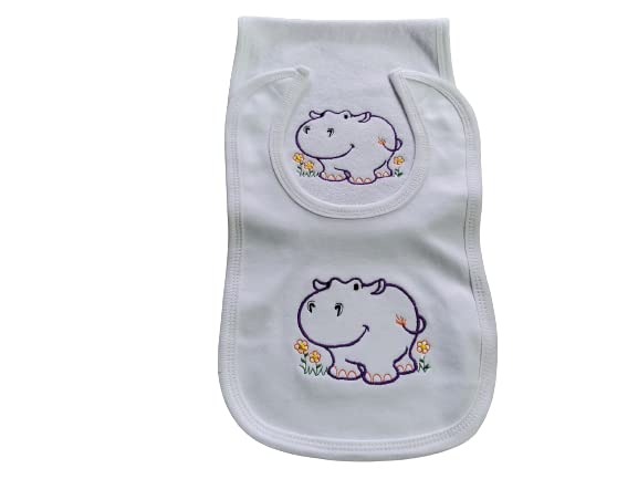 Happy Hippo Custom Embroidered Bib and Burp Cloth Set 1