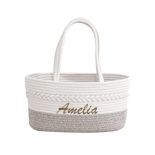 Custom Baby Name Basket with Cotton Rope Diaper Caddy 1