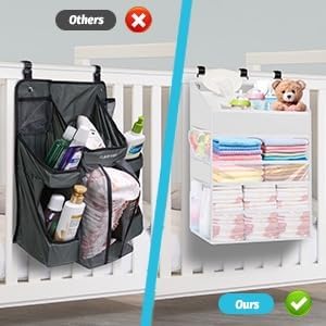 PHOTOONE Hanging Diaper Caddy Organizer - 90 Diapers Storage WhiteBeige