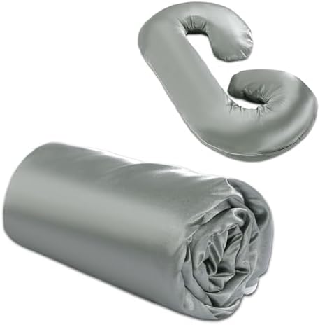 BALAPET Silky Satin Pregnancy Pillow Case C Shaped Dark Grey