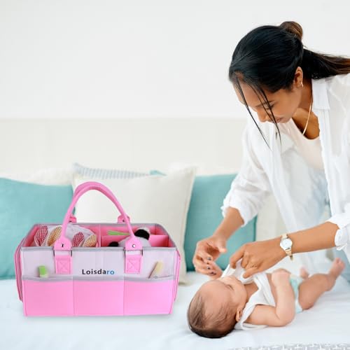 Loisdaro Baby Diaper Caddy with Handles and Dividers