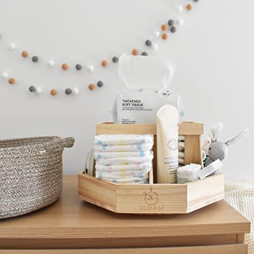 ECOADE Rotating Wooden Diaper Caddy with Dividers 1