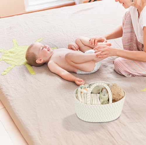 JUNBOLE Diaper Caddy Organizer Cotton Rope Portable Tote Bag