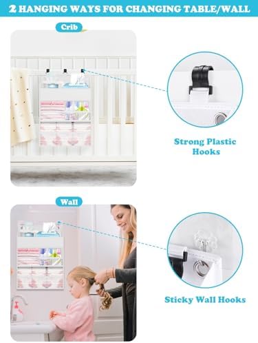 PHOTOONE Hanging Diaper Caddy Organizer - 90 Diapers Storage WhiteBeige