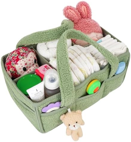 BuzzBloom Baby Teddy Diaper Caddy Organizer Sage 1