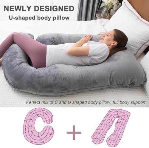 MOON PINE Pregnancy Pillow Cover U Shaped Breathable Velour Fits 55x31 Maternity Pillow