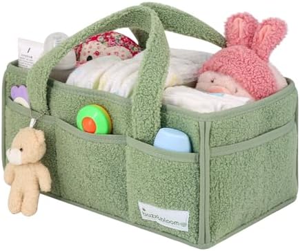 BuzzBloom Baby Teddy Diaper Caddy Organizer Sage 1