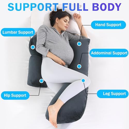 HOMBYS Shredded Memory Foam J-Shaped Pregnancy Pillow