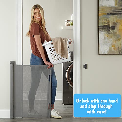Cumbor Retractable Baby Gate 33 in Tall 55 in Wide Gray