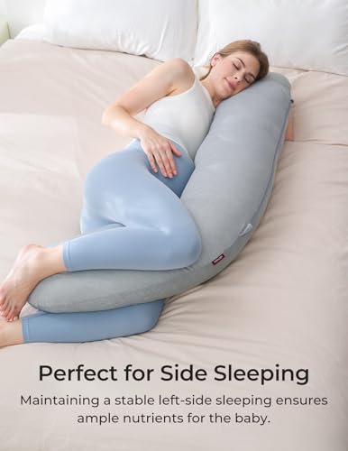 Momcozy J-Shaped Pregnancy Pillow with Cooling Cover