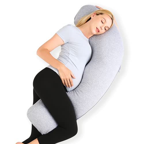 Momcozy J-Shaped Pregnancy Pillow with Jersey Cover Grey