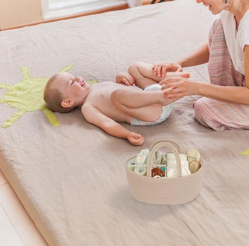 JUNBOLE Diaper Caddy Organizer Cotton Rope Baby Basket