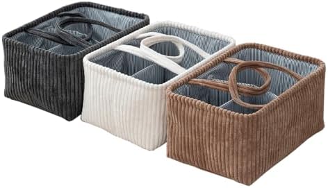 MOMIGO Baby Diaper Caddy Organizer - Foldable 3 Compartment Nursery Storage Basket Brown