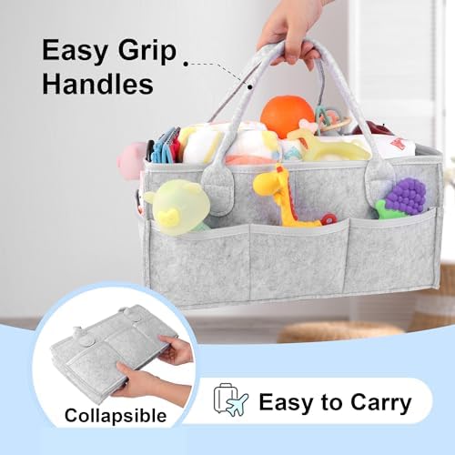 PHILORN Diaper Caddy Organizer with Handle Gray