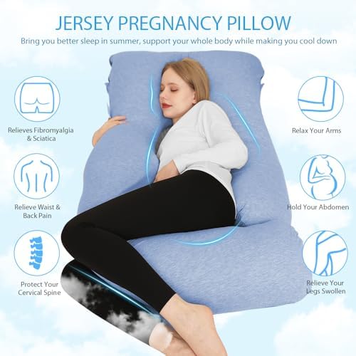 Chilling Home U-Shaped Pregnancy Pillow with Removable Cover Blue-Jersey 58 Inch