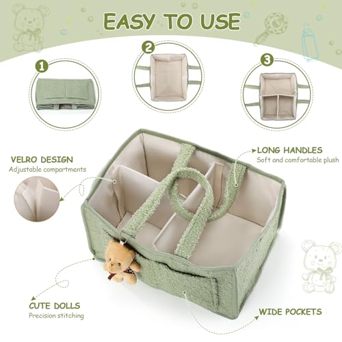 Teenyyou 2 Pcs Baby Diaper Caddy with Handle and Doll Ornament