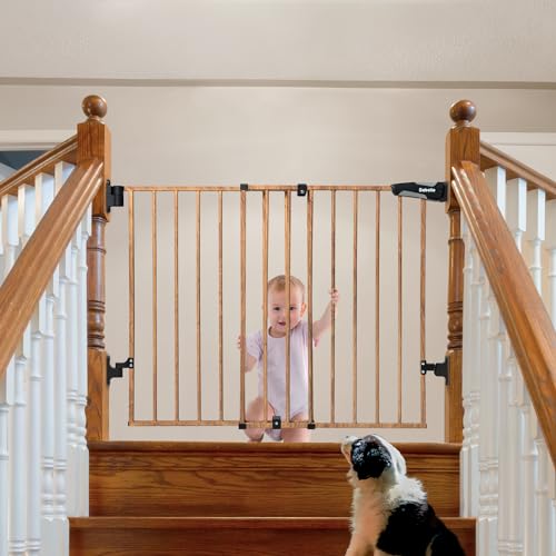 Babelio 26-43 Inch No Bottom Bar Baby Gate with Brown Wood Pattern