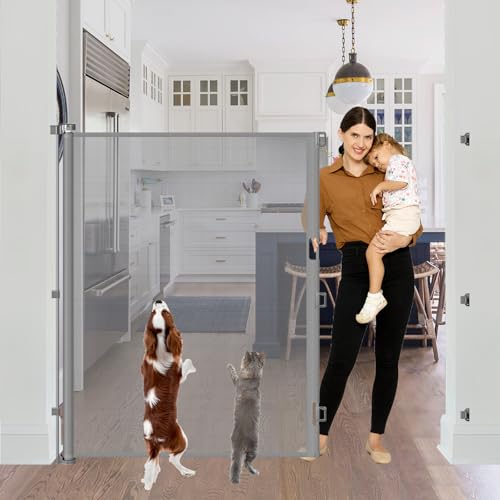 60 Inch Extra Tall Retractable Cat Gate - Gray