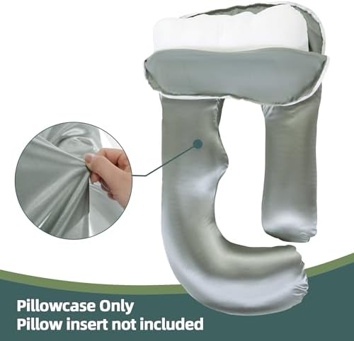 BALAPET Silky Satin Pregnancy Pillowcase U-Shaped with Hidden Zip Dark Grey