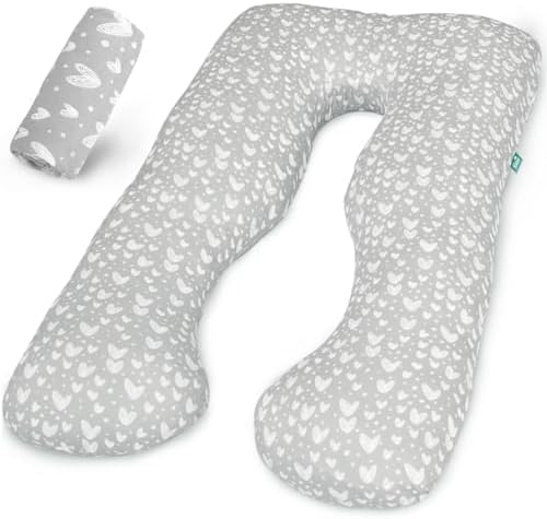 Biloban Pregnancy Pillow Cover U-Shaped Grey Hearts Print