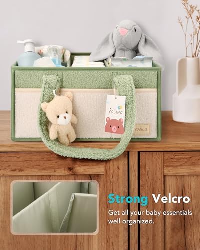 YOSING Diaper Caddy Organizer with 13 Pockets - Green and White