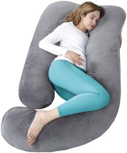 AMCATON 60 Inch U-Shaped Pregnancy Pillow with Velvet Cover