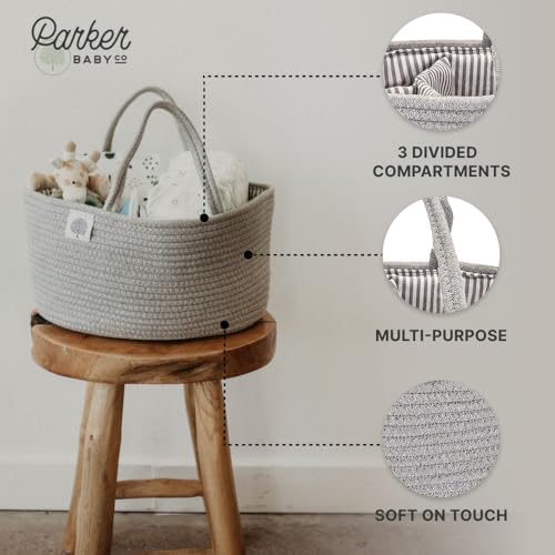 Parker Baby Rope Diaper Caddy - Gray 1