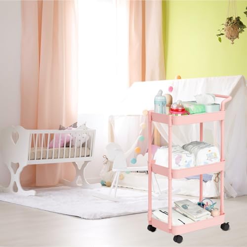 Volnamal Baby Diaper Caddy Cart - Pink Movable Easy to Assemble