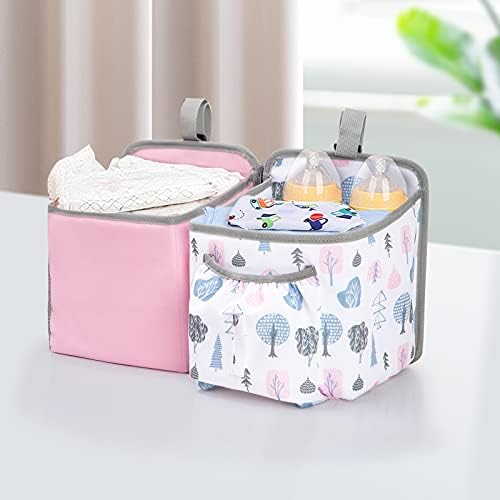 UMUFUKA Hanging Diaper Caddy Organizer - Baby Diaper Stacker for Crib D02 PINK