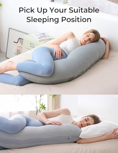 Momcozy J-Shaped Pregnancy Pillow with Cooling Cover
