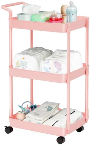 Volnamal Baby Diaper Caddy Cart - Pink Movable Easy to Assemble