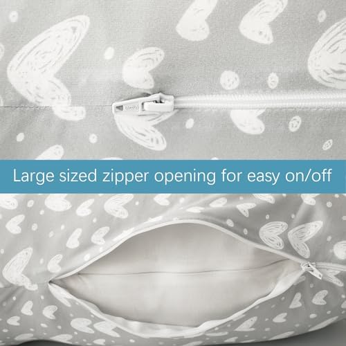 Biloban Pregnancy Pillow Cover U-Shaped Grey Hearts Print