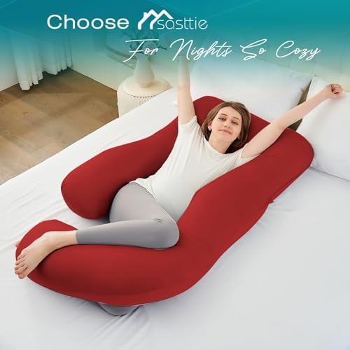 Sasttie Red Pregnancy Pillow with Cooling Cover