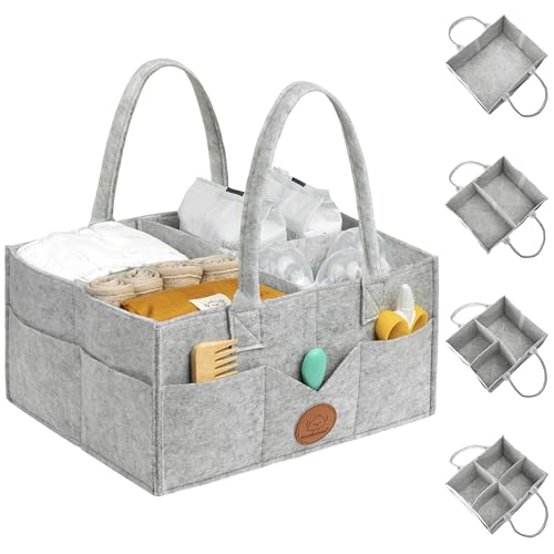 KeaBabies Baby Diaper Caddy Organizer with Handle - Classic Gray 1