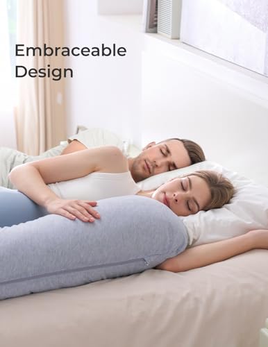 Momcozy J-Shaped Pregnancy Pillow with Jersey Cover Grey