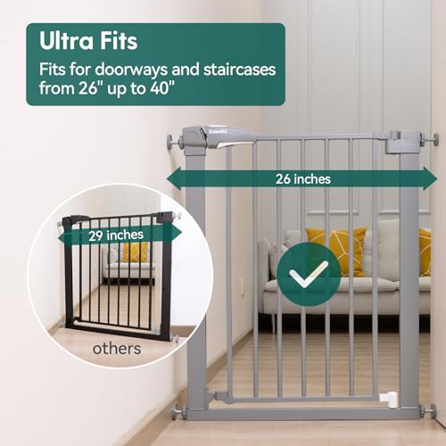 BABELIO 26-40 Inch Pressure Mount Baby Gate with Wall Protectors