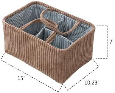 MOMIGO Baby Diaper Caddy Organizer - Foldable 3 Compartment Nursery Storage Basket Brown