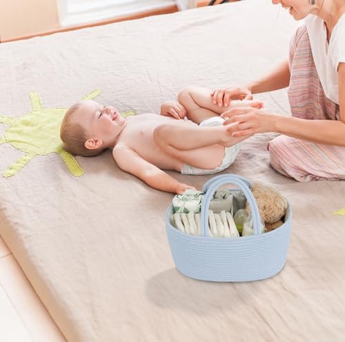 JUNBOLE Diaper Caddy Organizer with Cotton Rope and Removable Dividers