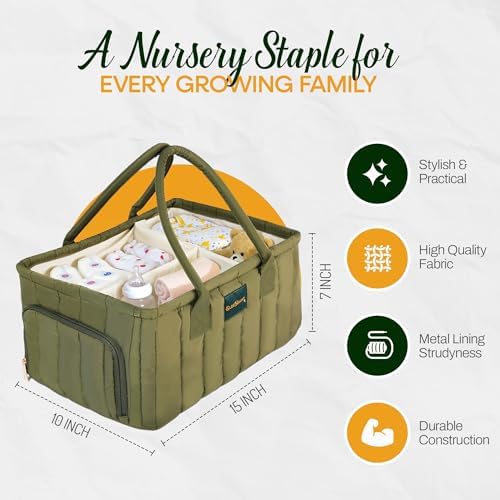 Large Diaper Caddy Organizer with Handle - Deep Olive Green