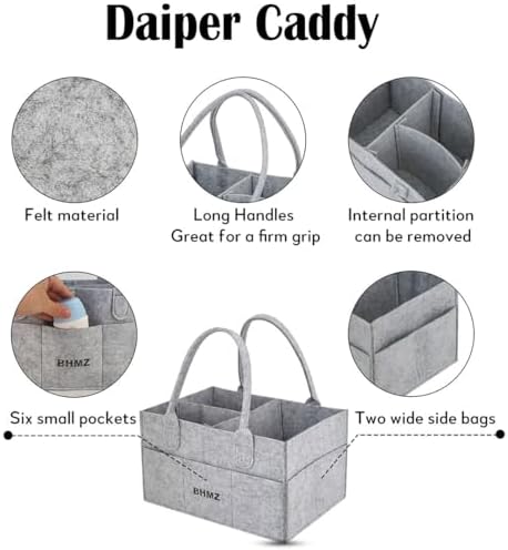 BHMZ Baby Diaper Caddy Organizer - Grey