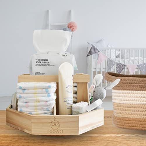 ECOADE Rotating Wooden Diaper Caddy with Dividers 1