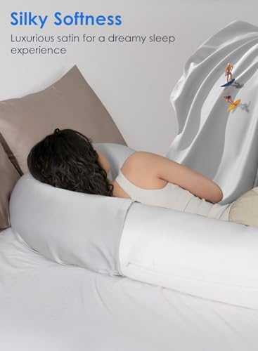 QUEEN ROSE Cooling Satin Pregnancy Pillow Cover Fits U C Shaped Pillows Grey