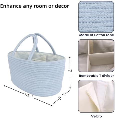 JUNBOLE Diaper Caddy Organizer with Cotton Rope and Removable Dividers