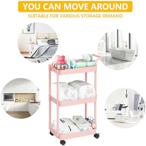 Volnamal Baby Diaper Caddy Cart - Pink Movable Easy to Assemble