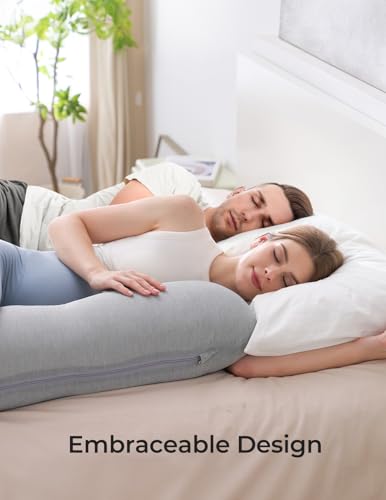 Momcozy J-Shaped Pregnancy Pillow with Cooling Cover