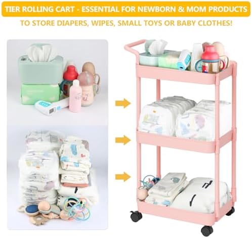 Volnamal Baby Diaper Caddy Cart - Pink Movable Easy to Assemble