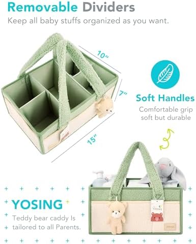 YOSING Diaper Caddy Organizer with 13 Pockets - Green and White