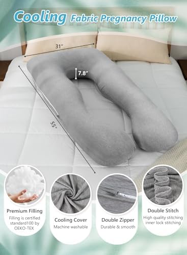 Meiz Cooling Maternity Pillow Grey 55 Inch U Shaped
