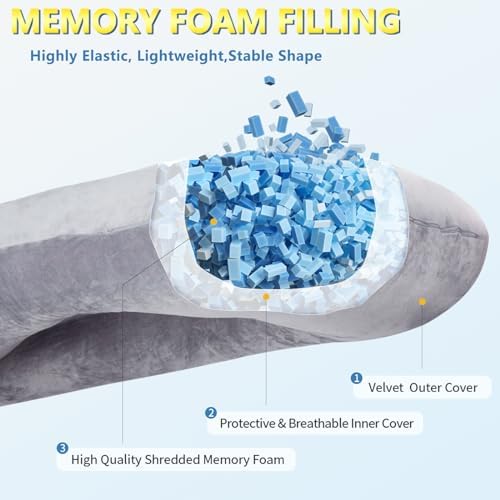 AS AWESLING Shredded Memory Foam U-Shaped Body Pillow with Velvet Cover